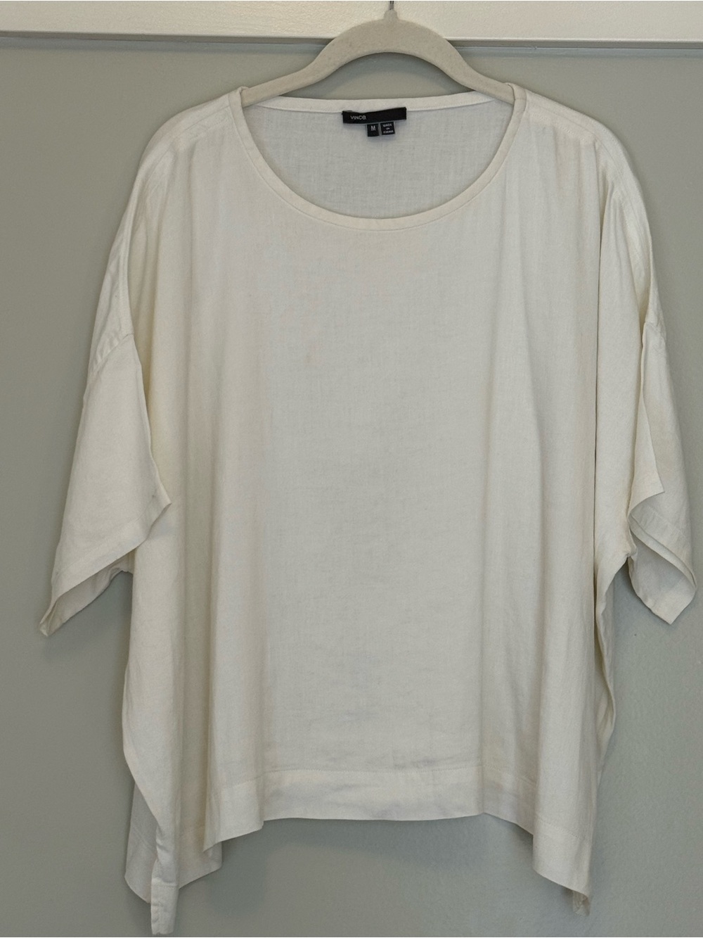 Vince Cream Scoop Neck Short Sleeve Linen-Blend Top